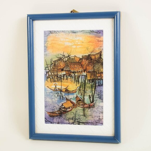 Other - Vintage Art – Framed Southeast Asian Village Seascape